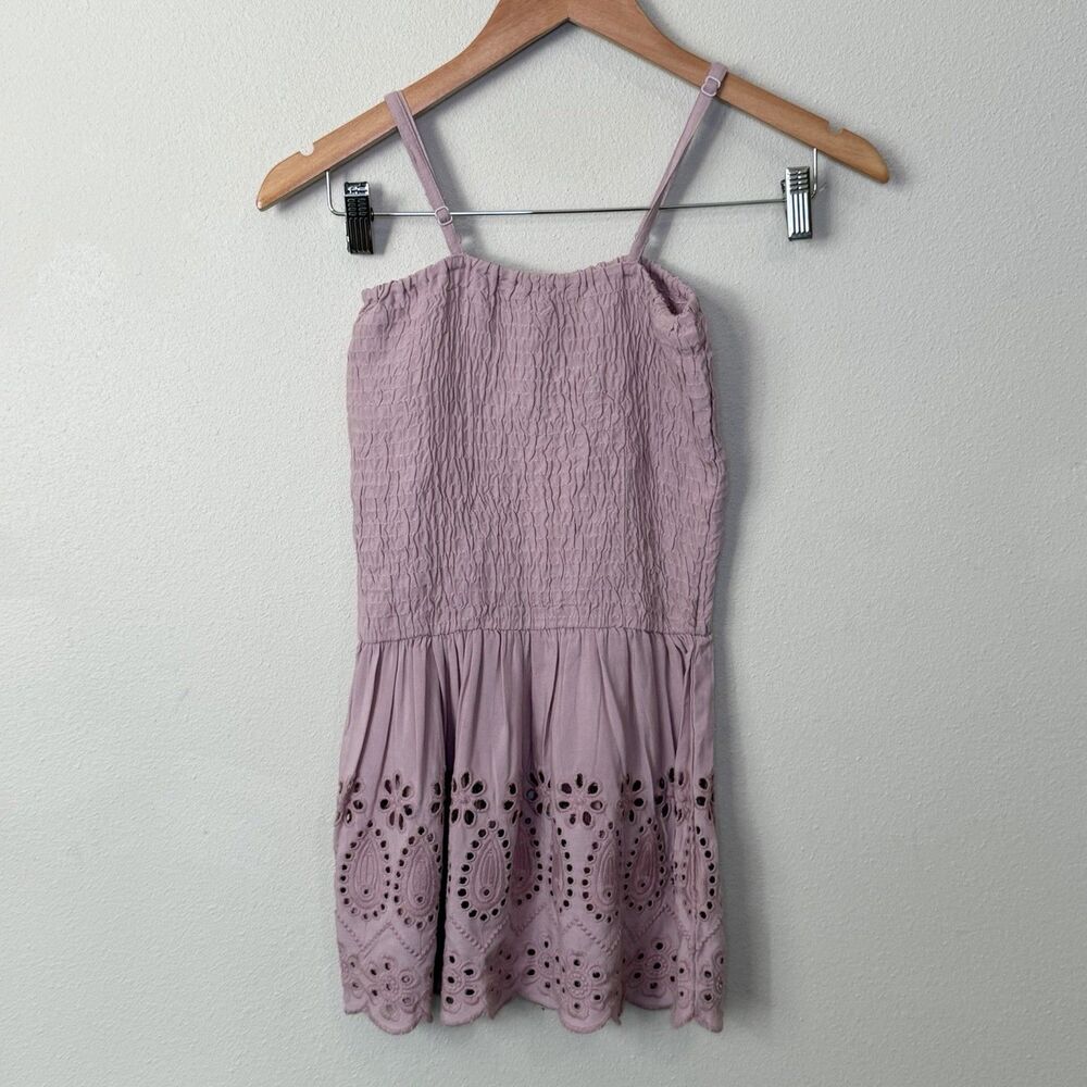 NWT Sim & Sam Smocked Eyelet Cami Top Womens S Purple Peplum Tank Scalloped Hem
